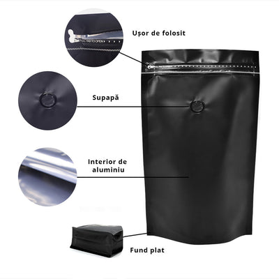 Pungi stand up opace reutilizabile cu supapă și fermoar - alb (set 50 buc) - CraftUp