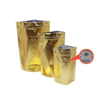 Pungi stand up opace reutilizabile cu supapă și fermoar - auriu (set 50 buc) - CraftUp