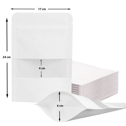 Pungi stand up reutilizabile cu fereastră și fermoar - alb (set 50 buc) - CraftUp
