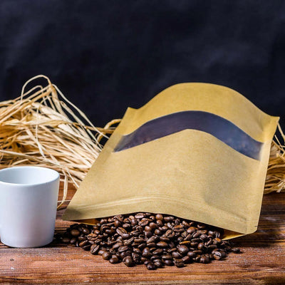 Pungi stand up reutilizabile cu fereastră și fermoar - kraft (set 100 buc) - CraftUp