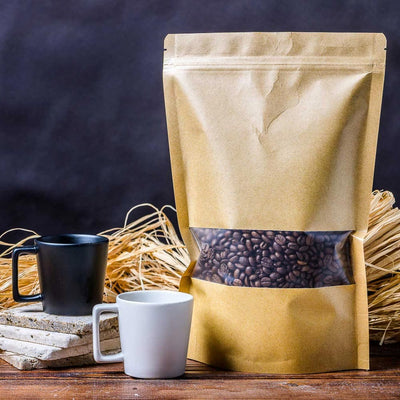 Pungi stand up reutilizabile cu fereastră și fermoar - kraft (set 100 buc) - CraftUp