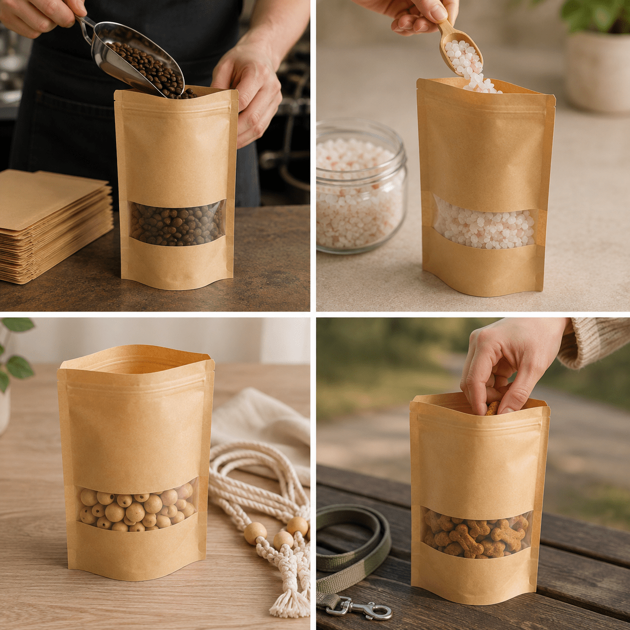 Pungi stand up reutilizabile cu fereastră și fermoar - kraft (set 100 buc) - CraftUp
