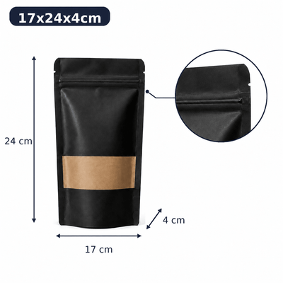 Pungi stand up reutilizabile cu fereastră și fermoar - negru (set 50 buc) - CraftUp
