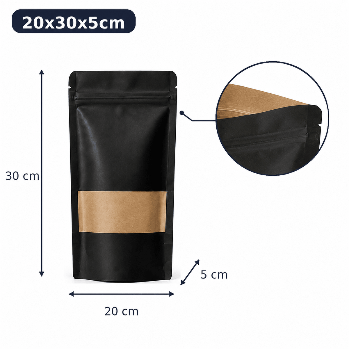 Pungi stand up reutilizabile cu fereastră și fermoar - negru (set 50 buc) - CraftUp