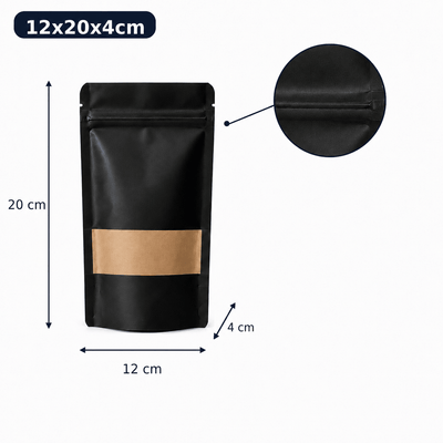 Pungi stand up reutilizabile cu fereastră și fermoar - negru (set 50 buc) - CraftUp