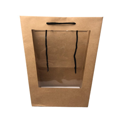 Pungi trapez cu mâner și fereastră - kraft (set 10 buc) - CraftUp