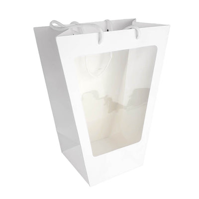 Pungi trapez din hârtie cu fereastră - alb (set 5 buc) - CraftUp