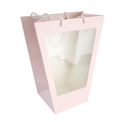 Pungi trapez din hârtie cu fereastră - roz (set 5 buc) - CraftUp