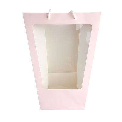 Pungi trapez din hârtie cu fereastră - roz (set 5 buc) - CraftUp