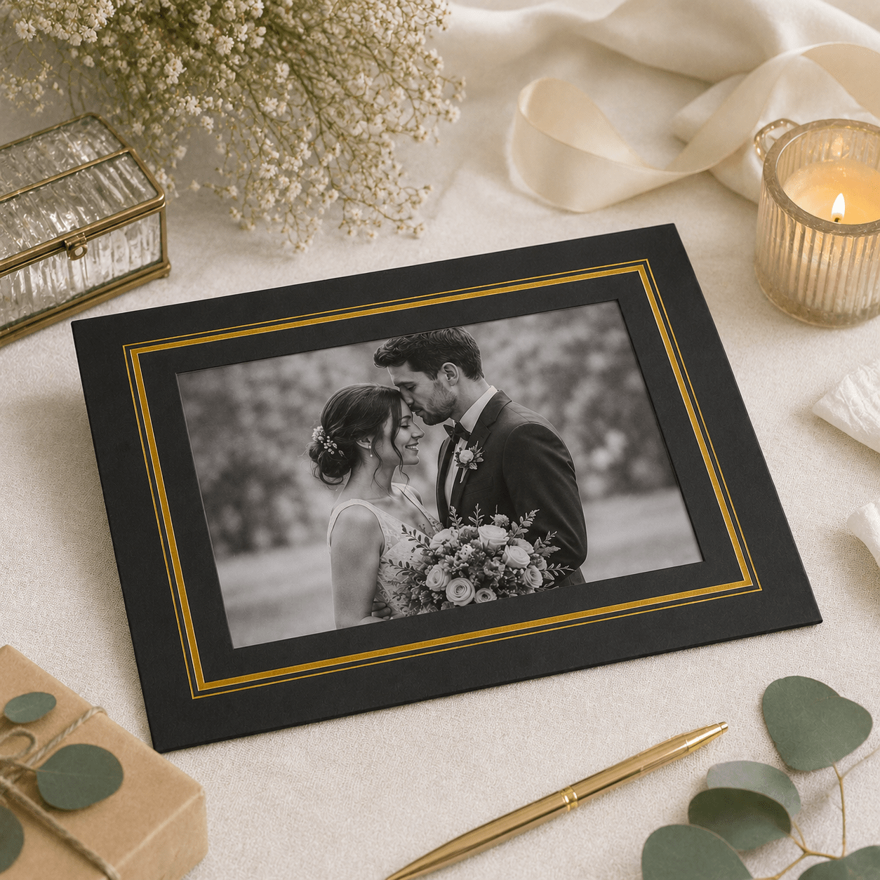 Ramă foto carton cu chenar auriu - negru (set 10 buc) - CraftUp