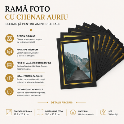 Ramă foto carton cu chenar auriu - negru (set 10 buc) - CraftUp