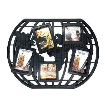 Ramă foto colaj neagră 5 poze - model Harta Lumii - CraftUp