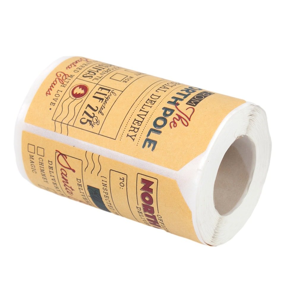 Rolă 200 stickere de Crăciun 5x7cm - model livrare cadouri 9 - CraftUp