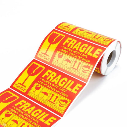 Rolă 300 stickere Fragile dreptunghiulare 12.7x7.6cm - model 3 (galben) - CraftUp