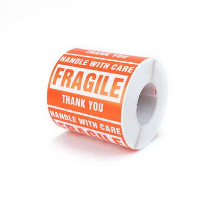 Rolă 500 stickere Fragile dreptunghiulare 5x7.5cm - model 2 (alb - rosu) - CraftUp