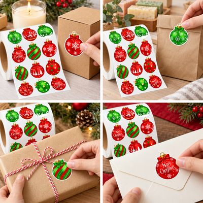 Rolă stickere de Crăciun cu globuri - multicolor (500 buc) - CraftUp
