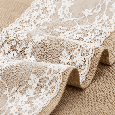 Runner masă din in cu dantelă - beige - CraftUp