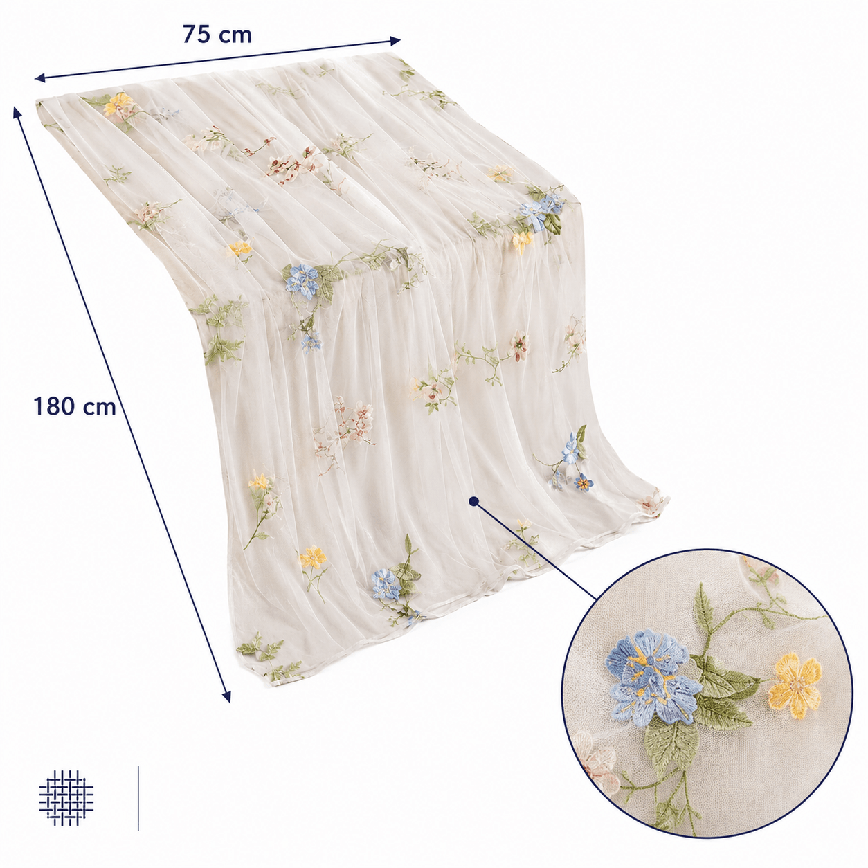 Runner masă tul cu flori brodate - beige - CraftUp