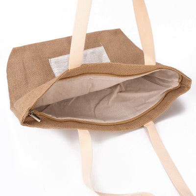 Sacoșă din iută naturală cu buzunar și fermoar - maro 45x35x10cm - CraftUp