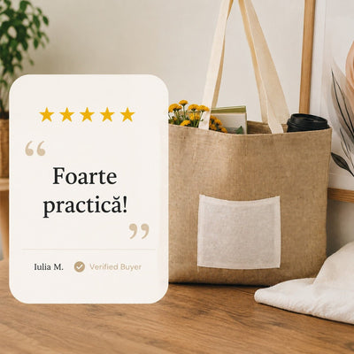 Sacoșă din iută naturală cu buzunar și fermoar - maro - CraftUp
