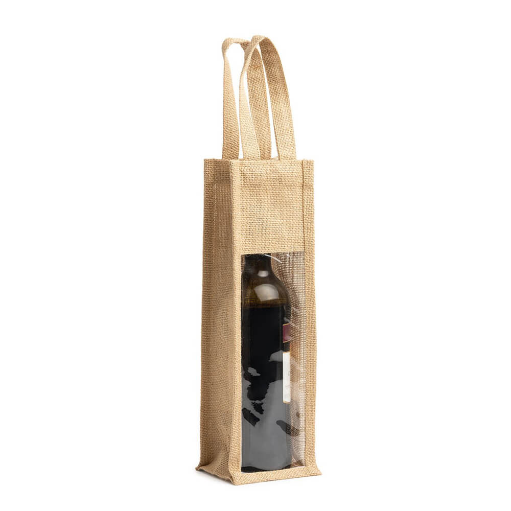 Sacoșă din iută pentru o sticlă de vin cu fereastră - CraftUp