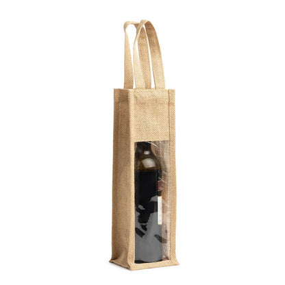 Sacoșă din iută pentru o sticlă de vin cu fereastră - CraftUp