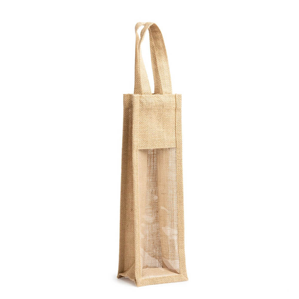 Sacoșă din iută pentru o sticlă de vin cu fereastră - CraftUp