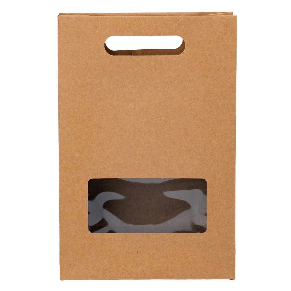Sacoșâ hârtie cu mâner integrat și fereastră - kraft (set 12 buc) - CraftUp