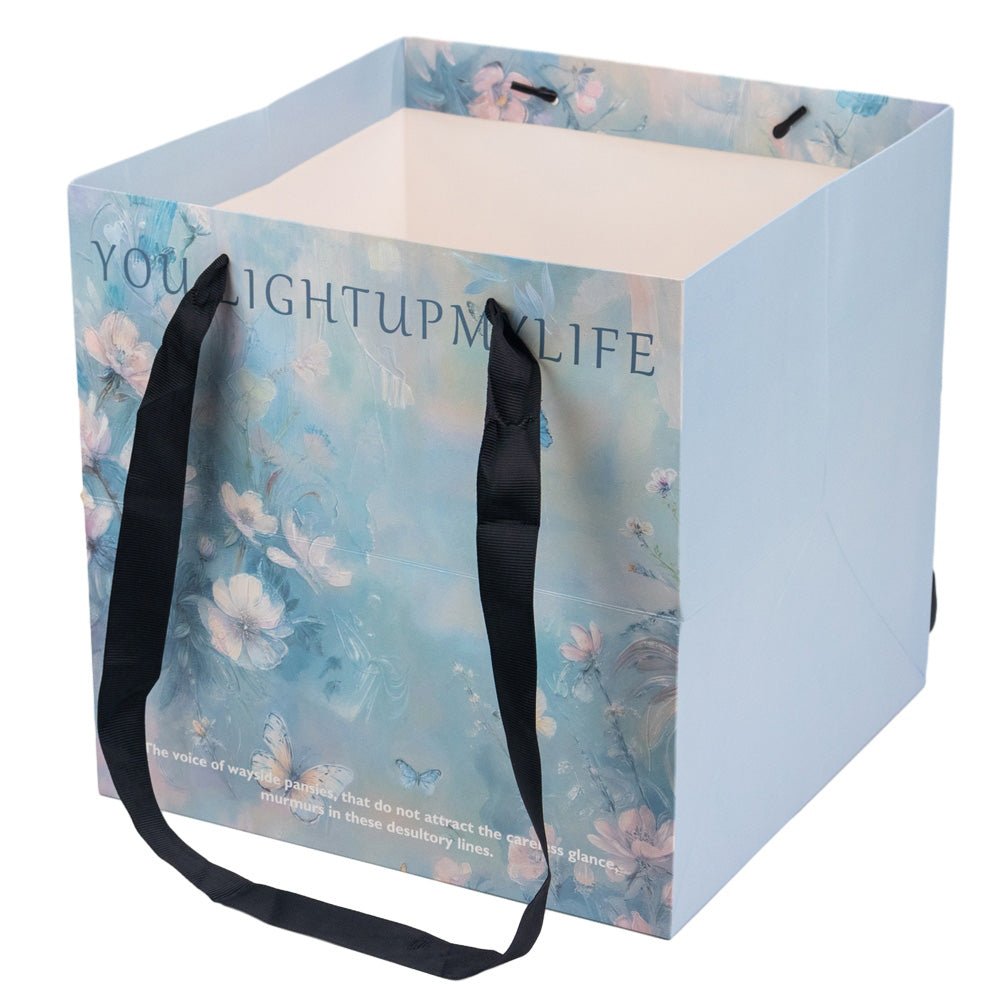 Sacoșă pătrată cu mesaj și mâner textil - bleu (set 10 buc) 27.5x27.5cm - CraftUp