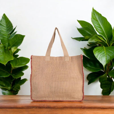 Sacosă textil cu cusături contrastante - maro - CraftUp