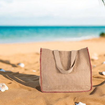 Sacosă textil cu cusături contrastante - maro - CraftUp