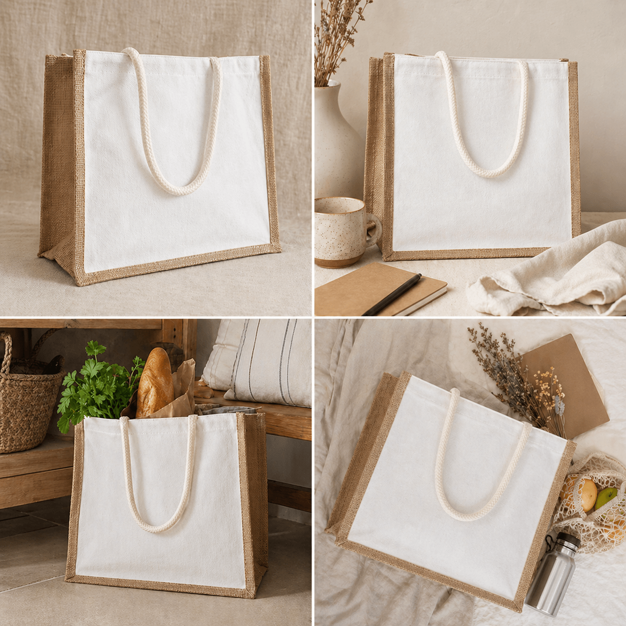 Sacoșă textil cu interior rezistent la apă 41x33x18cm - alb - maro - CraftUp