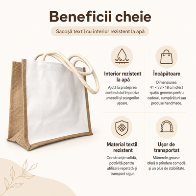 Sacoșă textil cu interior rezistent la apă 41x33x18cm - alb - maro - CraftUp