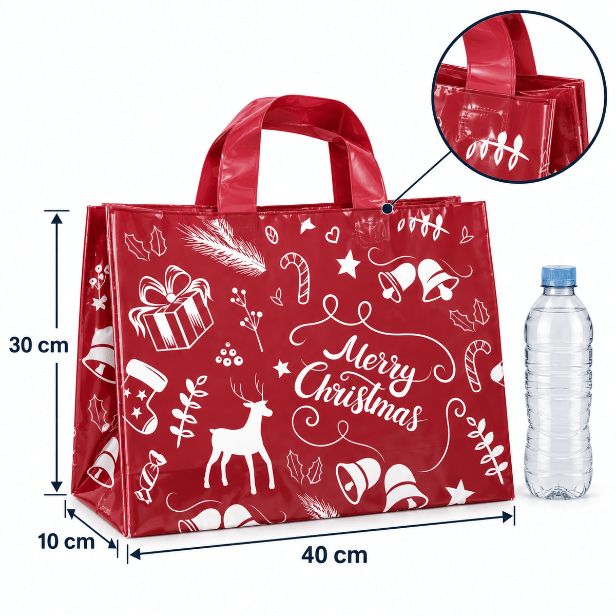 Sacoșe cadou de Crăciun cu ren și Merry Christmas - vișiniu (set 50 buc) - CraftUp