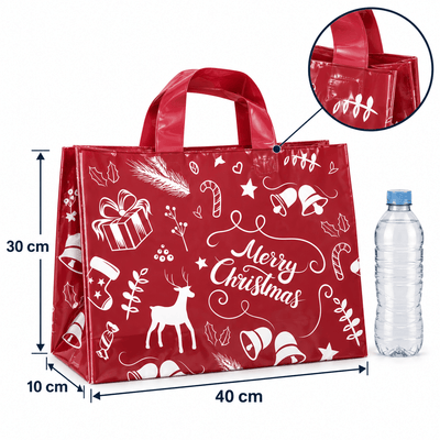 Sacoșe cadou de Crăciun cu ren și Merry Christmas - vișiniu (set 50 buc) - CraftUp