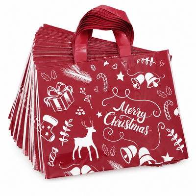 Sacoșe cadou de Crăciun cu ren și Merry Christmas - vișiniu (set 50 buc) - CraftUp