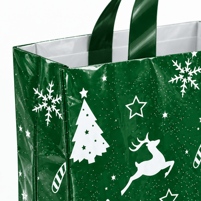 Sacoșe cadou de Crăciun cu sanie și reni - verde (set 50 buc) - CraftUp