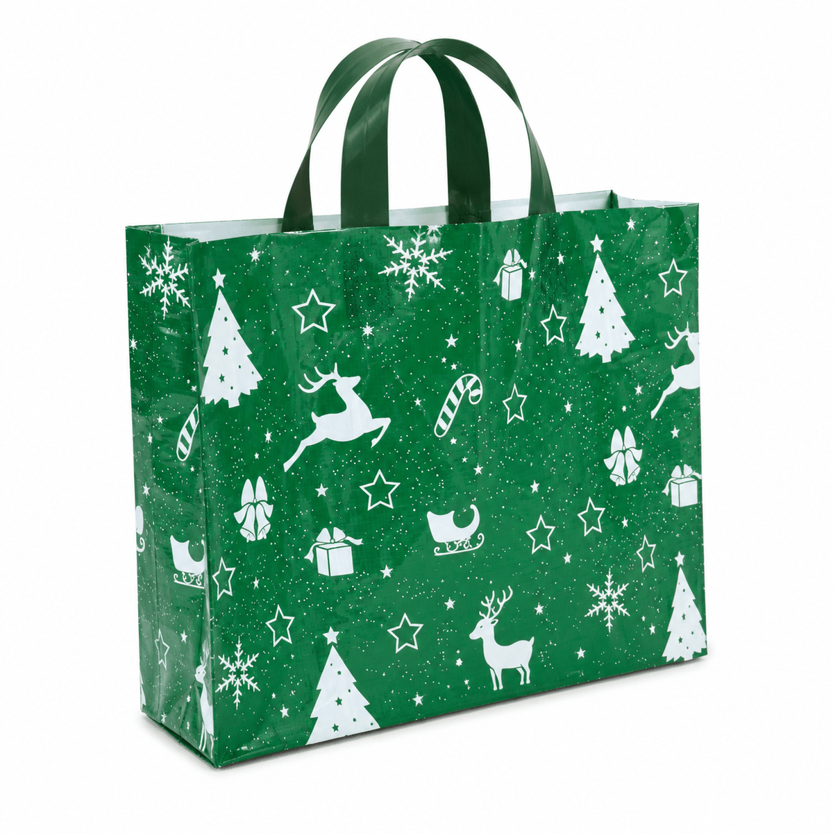 Sacoșe cadou de Crăciun cu sanie și reni - verde (set 50 buc) - CraftUp