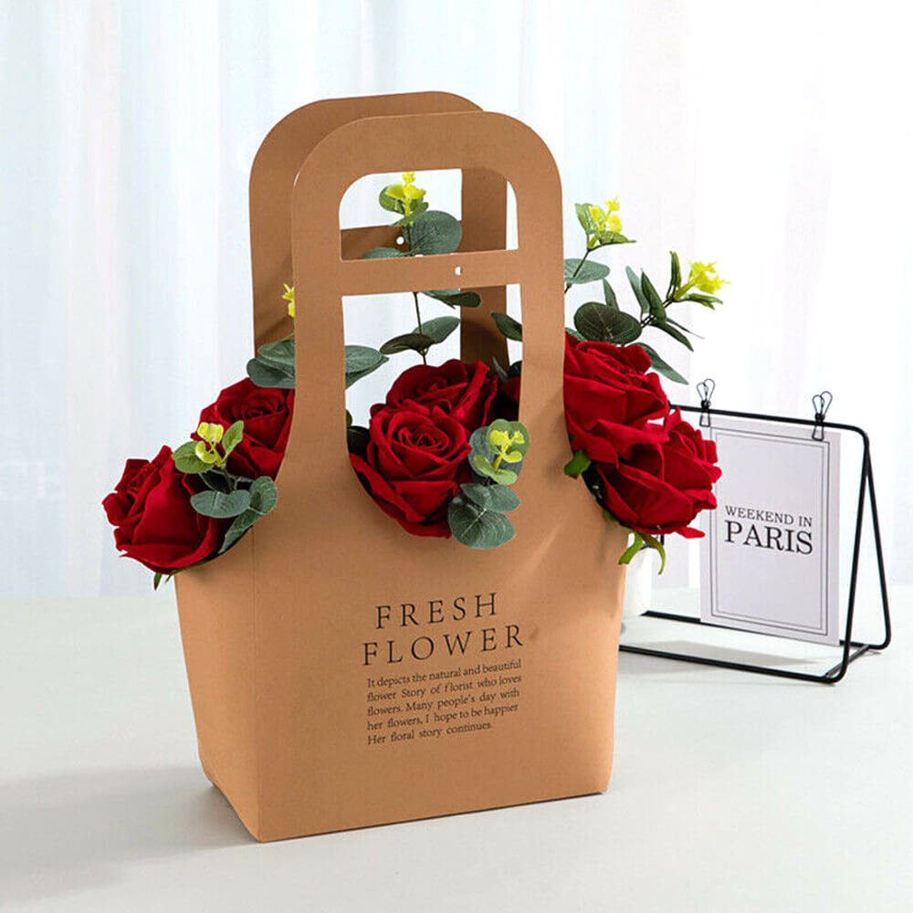 Sacoșe din hârtie Fresh Flower - maro (set 10 buc) - CraftUp
