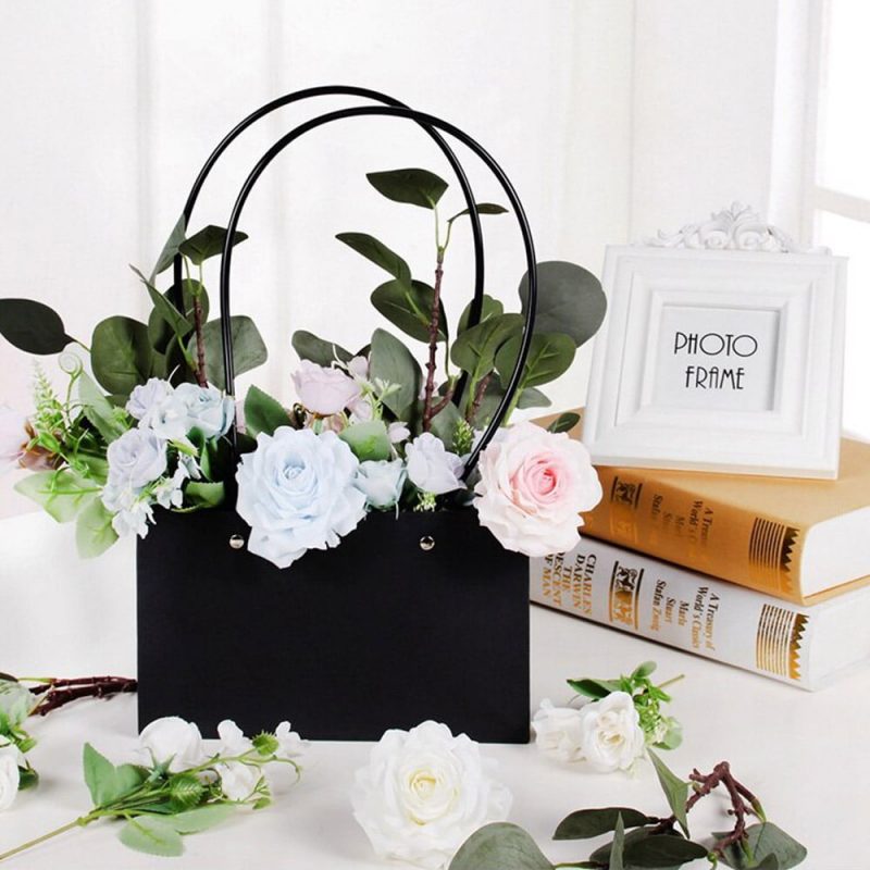 Sacoșe dreptunghiulare cu mâner de plastic - negru (set 10 buc) - CraftUp
