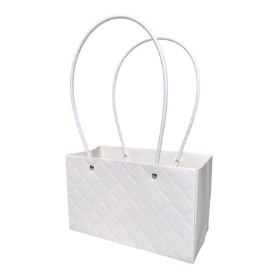 Sacoșe dreptunghiulare model romburi cu mâner - alb (set 10 buc) - CraftUp