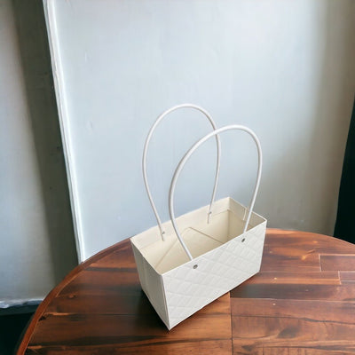 Sacoșe dreptunghiulare model romburi cu mâner - alb (set 10 buc) - CraftUp