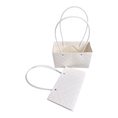 Sacoșe dreptunghiulare model romburi cu mâner - alb (set 10 buc) - CraftUp