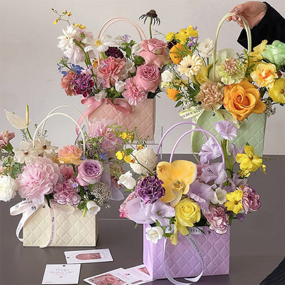 Sacoșe dreptunghiulare model romburi cu mâner - roz (set 10 buc) - CraftUp