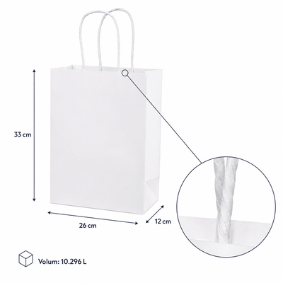 Sacoșe hârtie cu mâner răsucit - alb (set 12 buc) - CraftUp