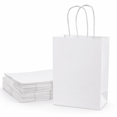 Sacoșe hârtie cu mâner răsucit - alb (set 12 buc) - CraftUp