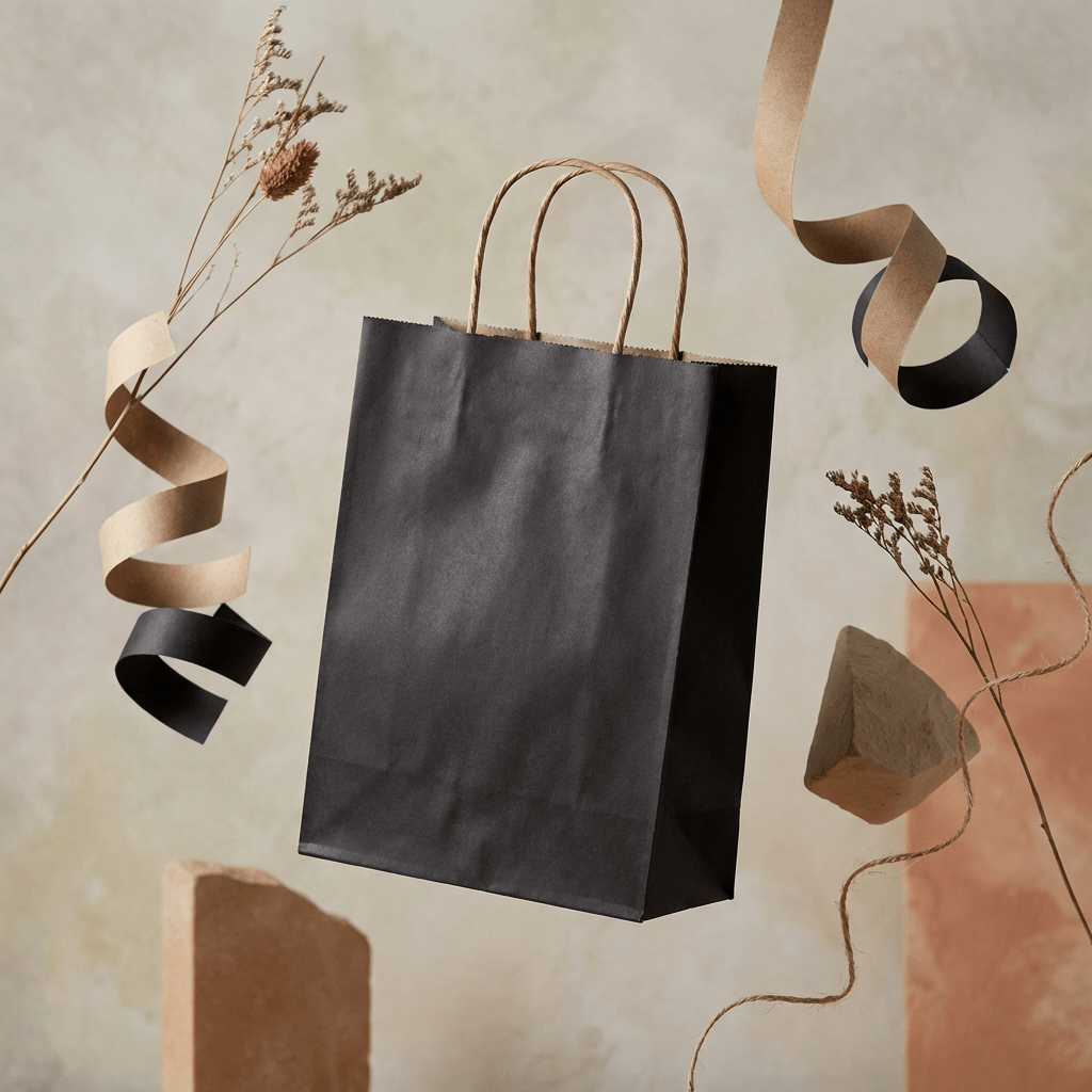 Sacoșe hârtie cu mâner răsucit - negru (set 12 buc) - CraftUp