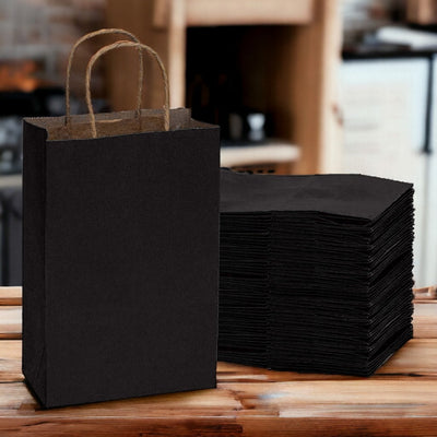 Sacoșe hârtie cu mâner răsucit - negru (set 12 buc) - CraftUp