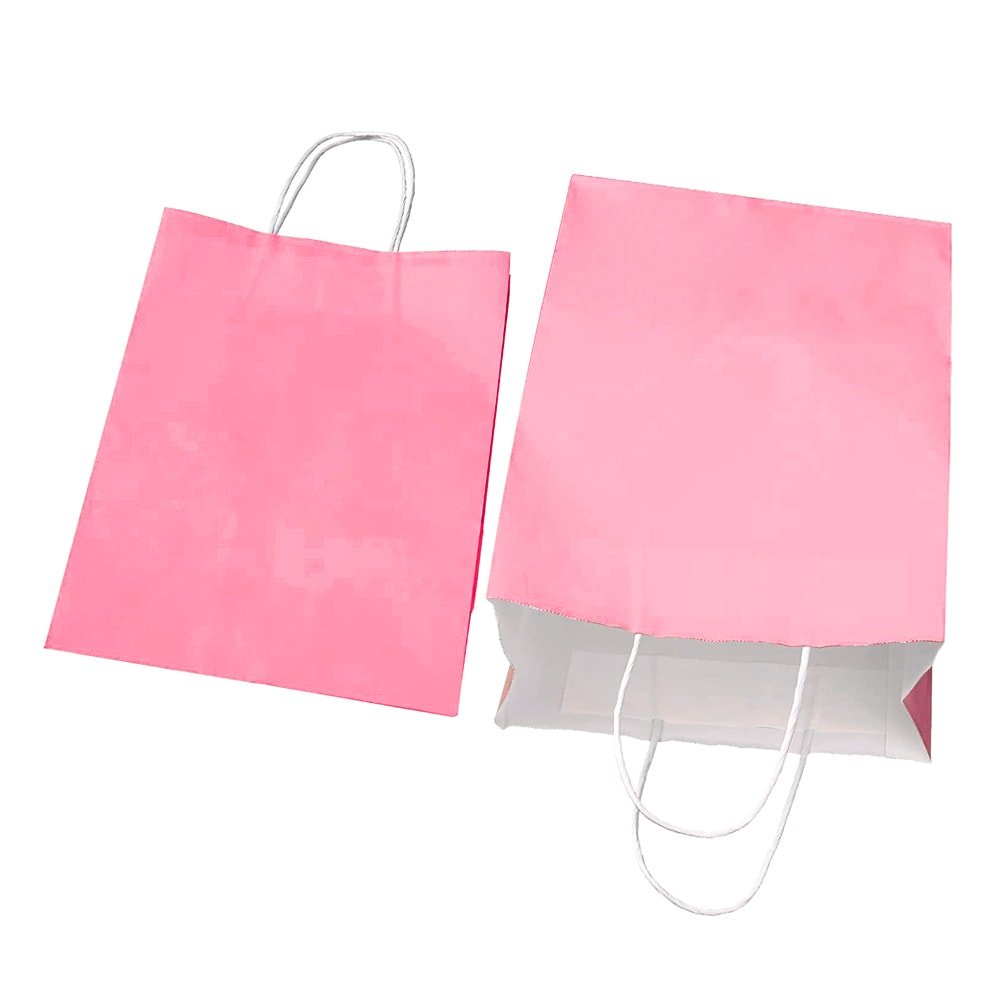 Sacoșe hârtie cu mâner răsucit - roz (set 12 buc) - CraftUp