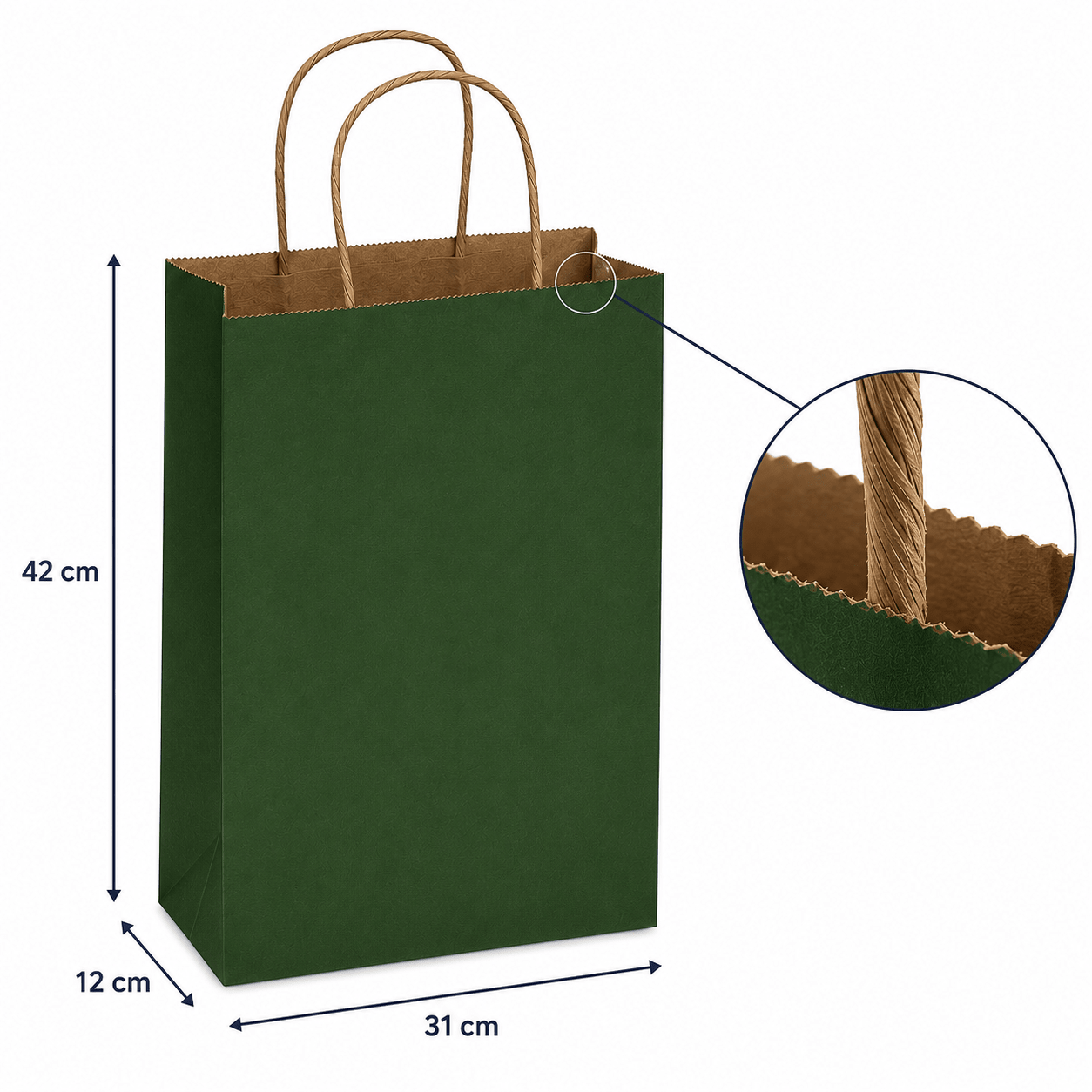 Sacoșe hârtie cu mâner răsucit - verde închis (set 12 buc) - CraftUp